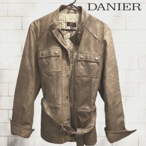 Danier Vintage Distressed Lambskin Aviator Jacket - Leathe r- Brown / Tan - M